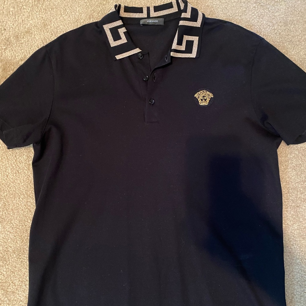 Versace Navy Polo Shirt with Gold Details